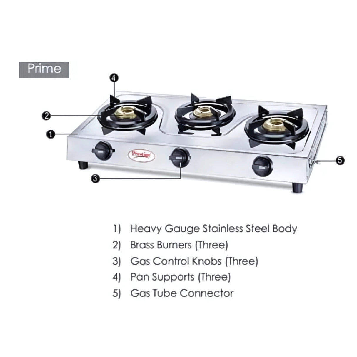 Prestige Prime 3-Burner Gas Stove – Silver