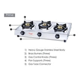 Prestige Prime 3-Burner Gas Stove – Silver