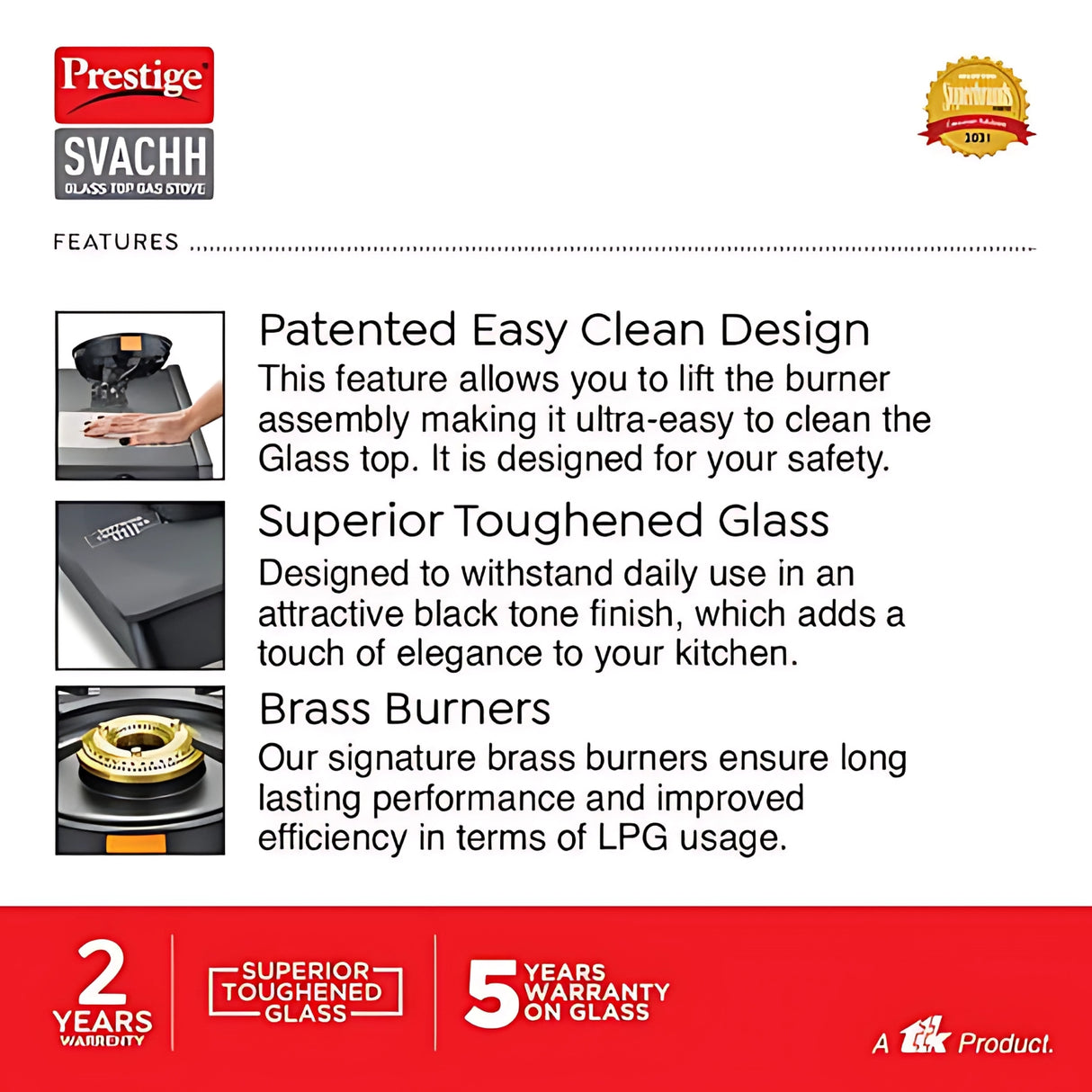 Prestige Svachh 3 Burner Gas Stove – Black