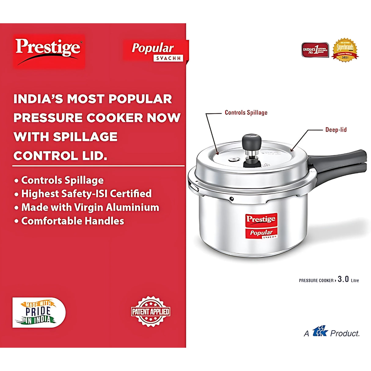 Prestige Popular Svachh Aluminium Pressure Cooker 3 L