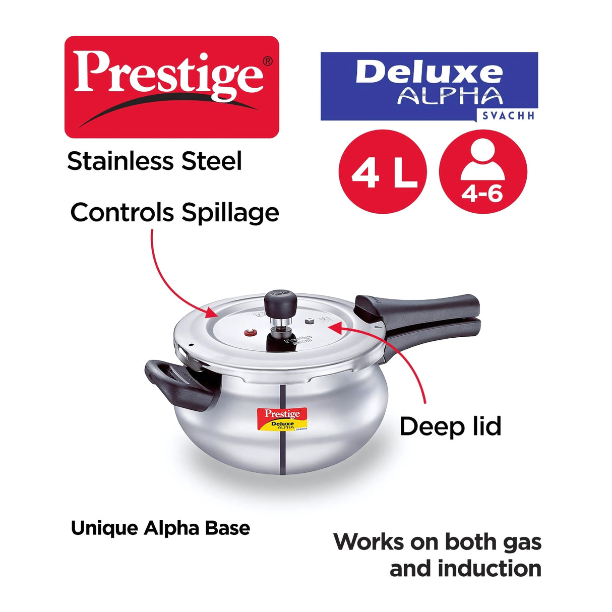 Prestige Deluxe Alpha Svachh Junior Handi SS Pressure Cooker 4 L