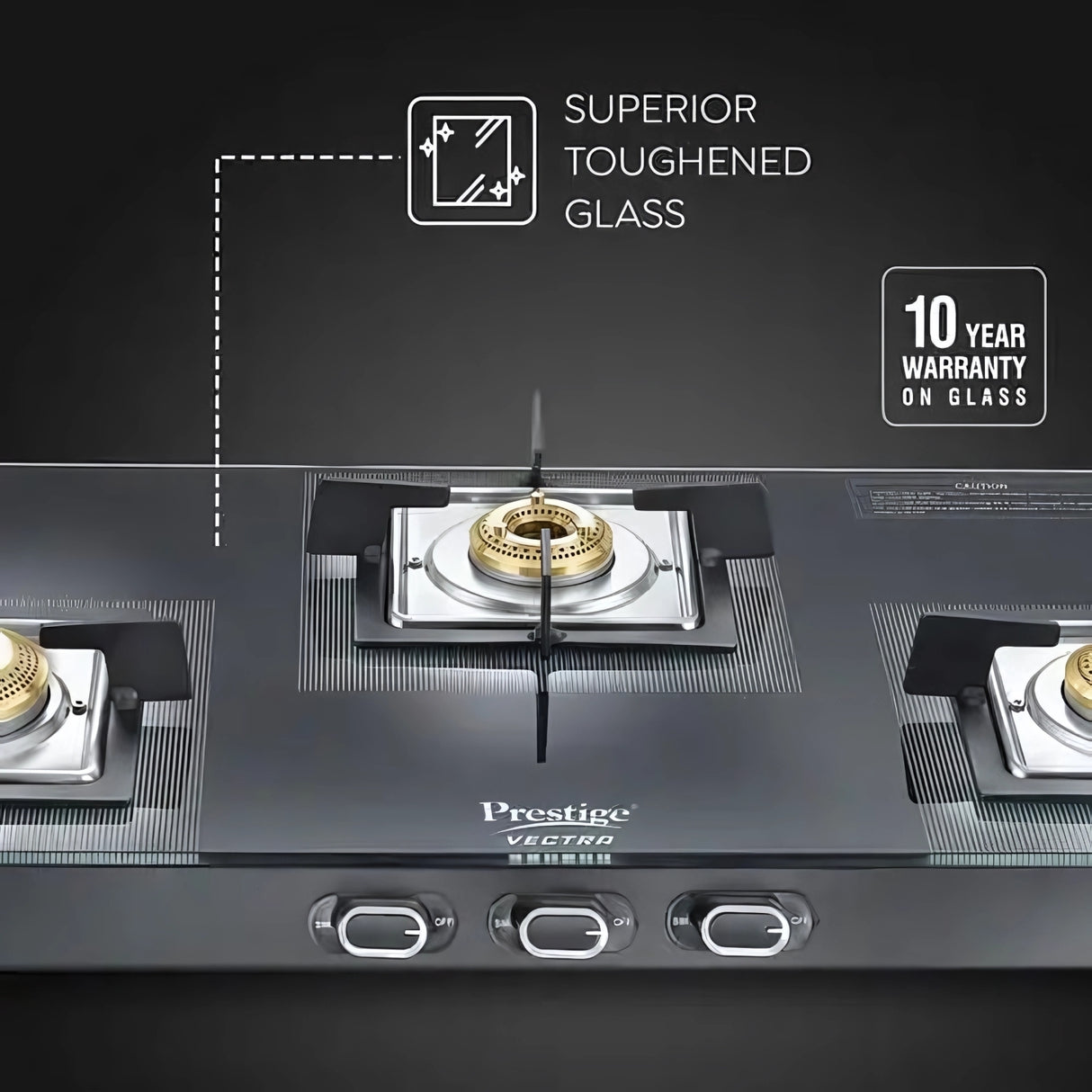Prestige 40590 Vectra 3-Burner Glass Top Gas Stove – Black