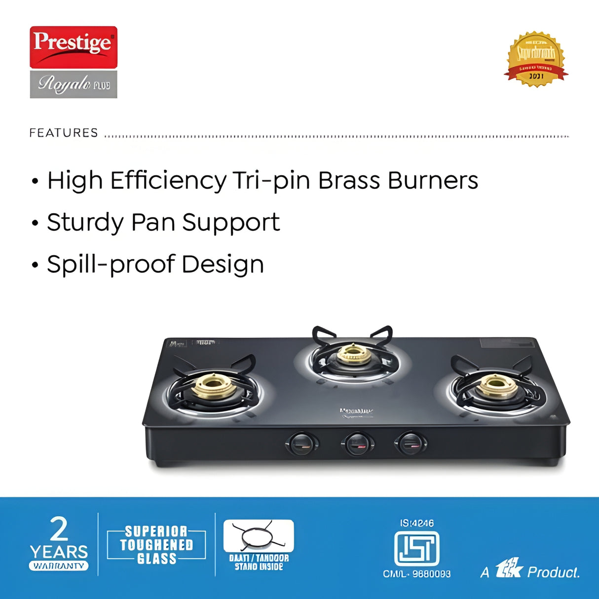 Prestige 40513 Royale Plus GT 03 3-Burner Gas Stove – Black_3