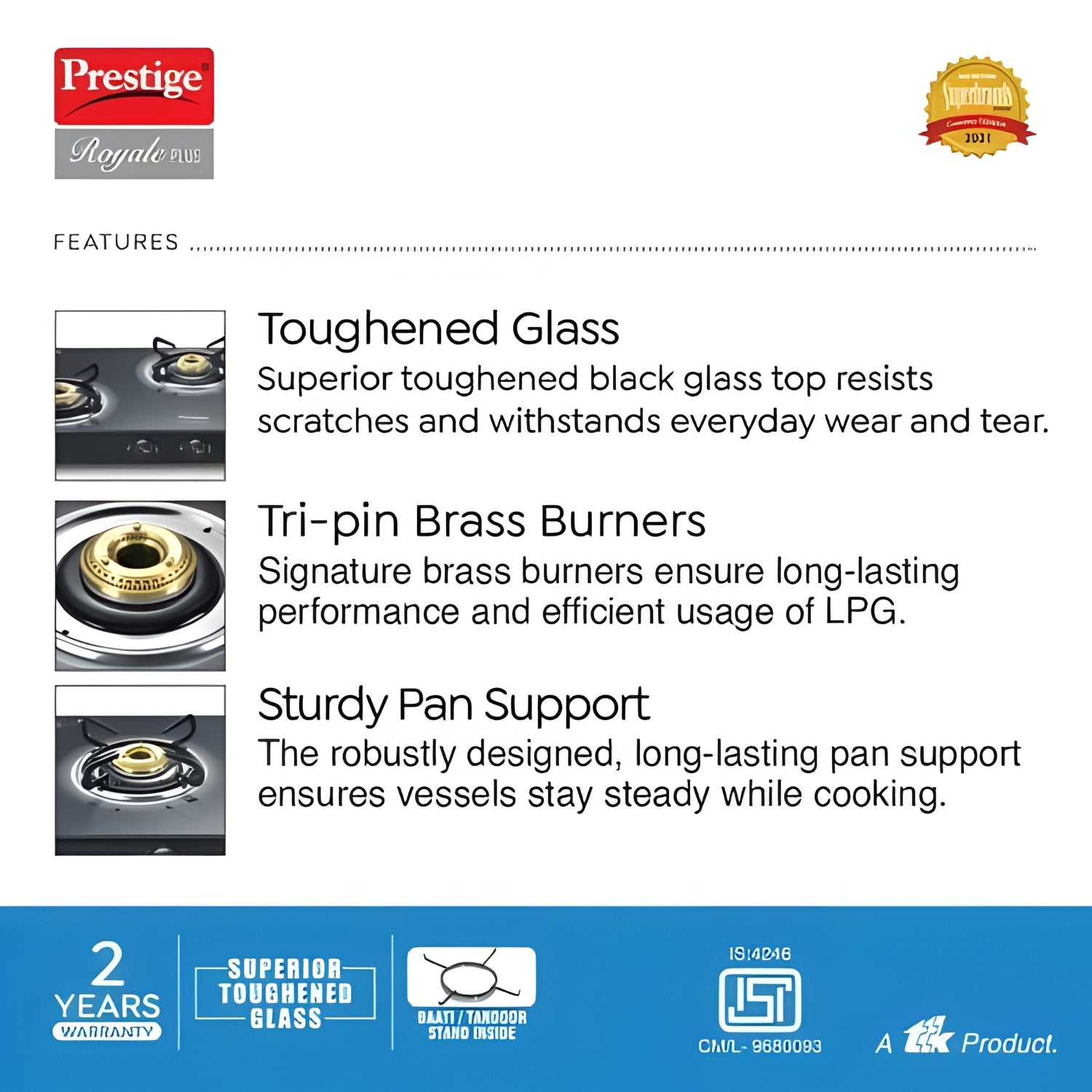 Prestige 40513 Royale Plus GT 03 3-Burner Gas Stove – Black_4