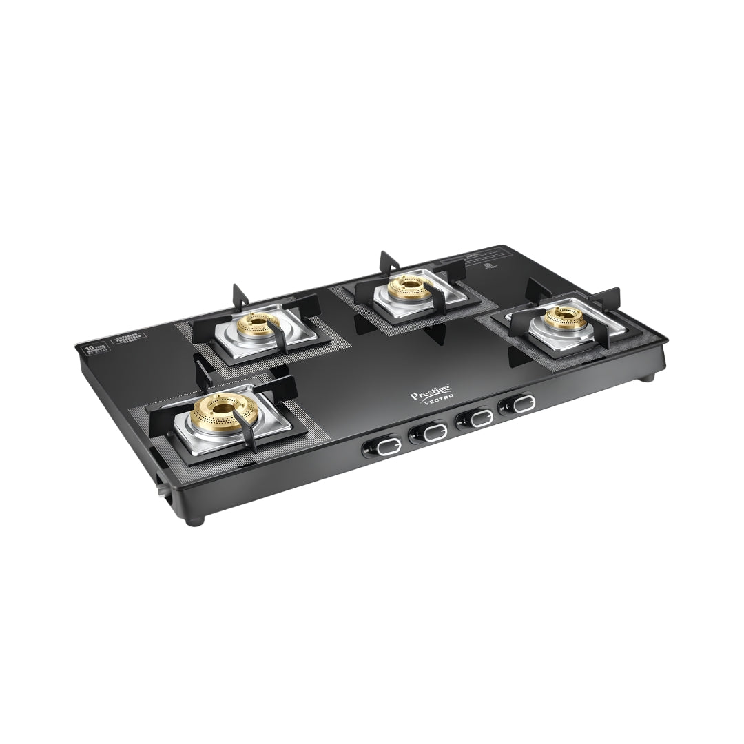 Prestige 40591 Vectra 4-Burner Glass-Top Gas Stove Black_Front View