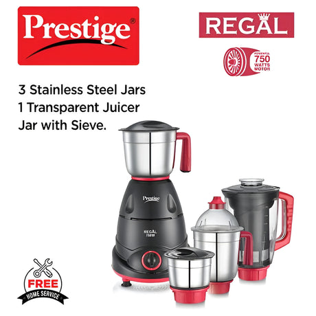 Prestige 41384 4 Jars  Regal Mixer Grinder 750 Watts - Black and Red_1