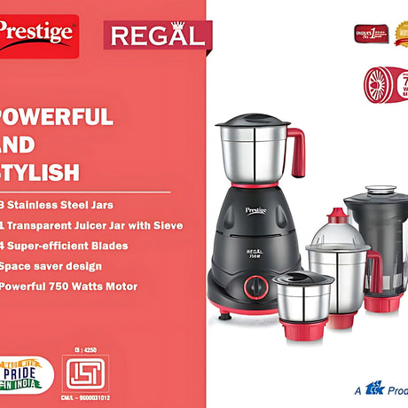 Prestige 41384 4 Jars  Regal Mixer Grinder 750 Watts - Black and Red_2