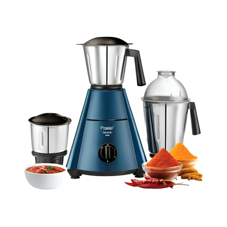 Prestige 431523 Grace Mixer Grinder 3 Jars 750 Watts - Blue and Black_Front View