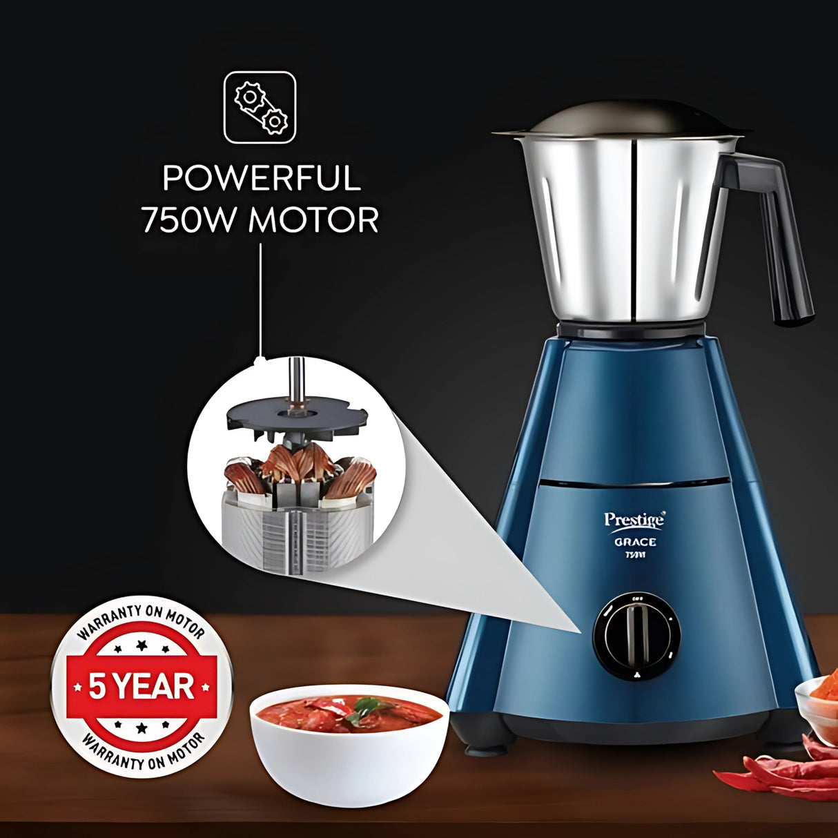 Prestige 431523 Grace Mixer Grinder 3 Jars 750 Watts_6