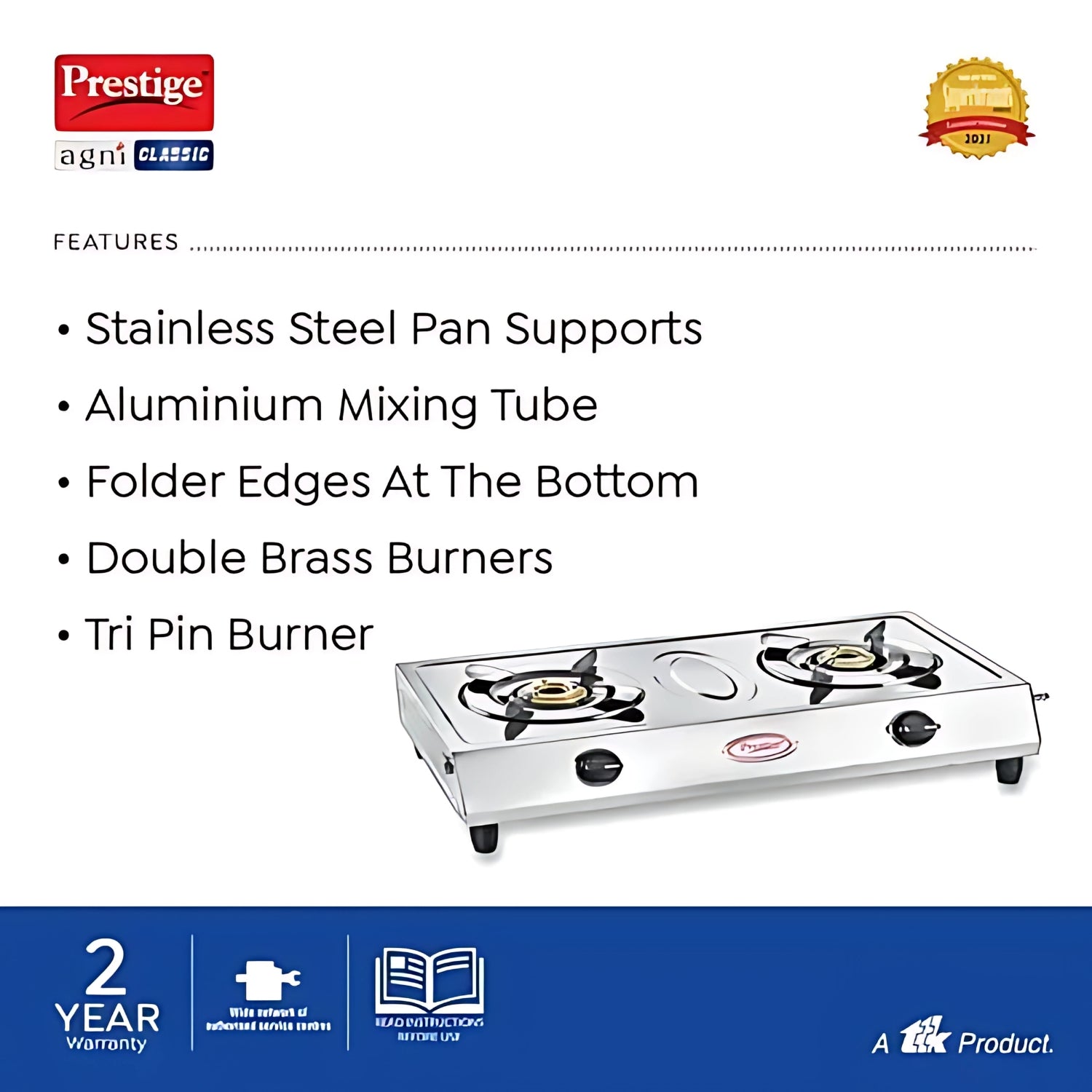 Prestige Agni Classic 2 Burner Gas Stove – Silver_3