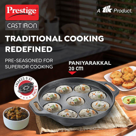 Prestige Cast Iron Cookware Paniyarakkal 9 Cavity \ 20 cm - Black_2