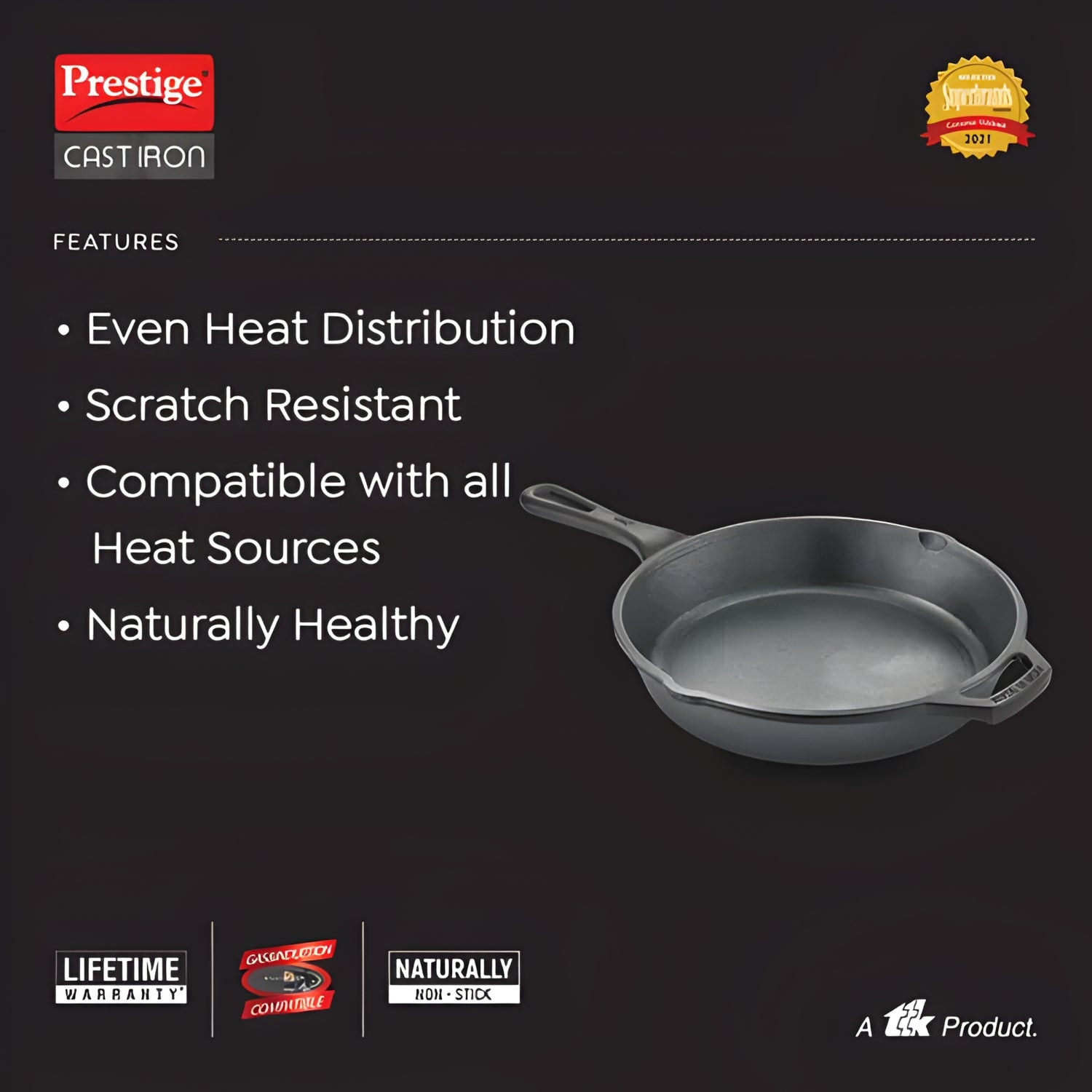 Prestige Cast Iron Round Base Fry Pan 25 cm - Black_3