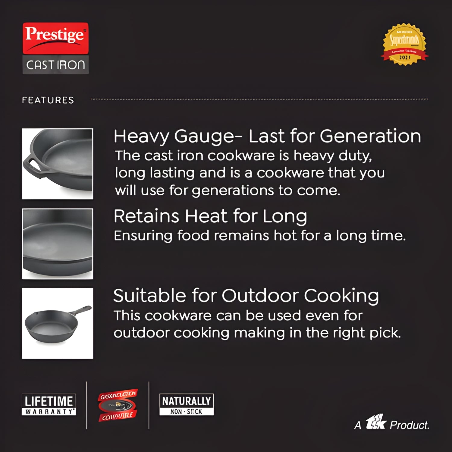 Prestige Cast Iron Round Base Fry Pan 25 cm - Black_4