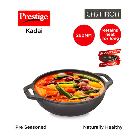 Prestige Cast Iron Round Base Kadai 26 cm \ 3.25 L - Black_2