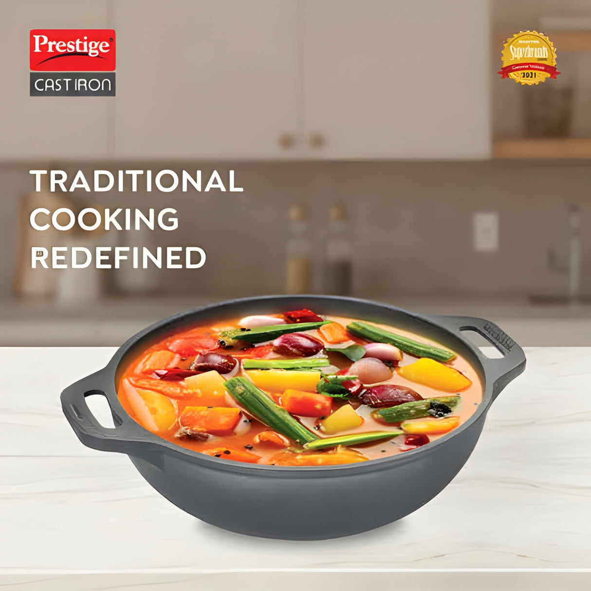 Prestige Cast Iron Round Base Kadai 26 cm \ 3.25 L - Black_3