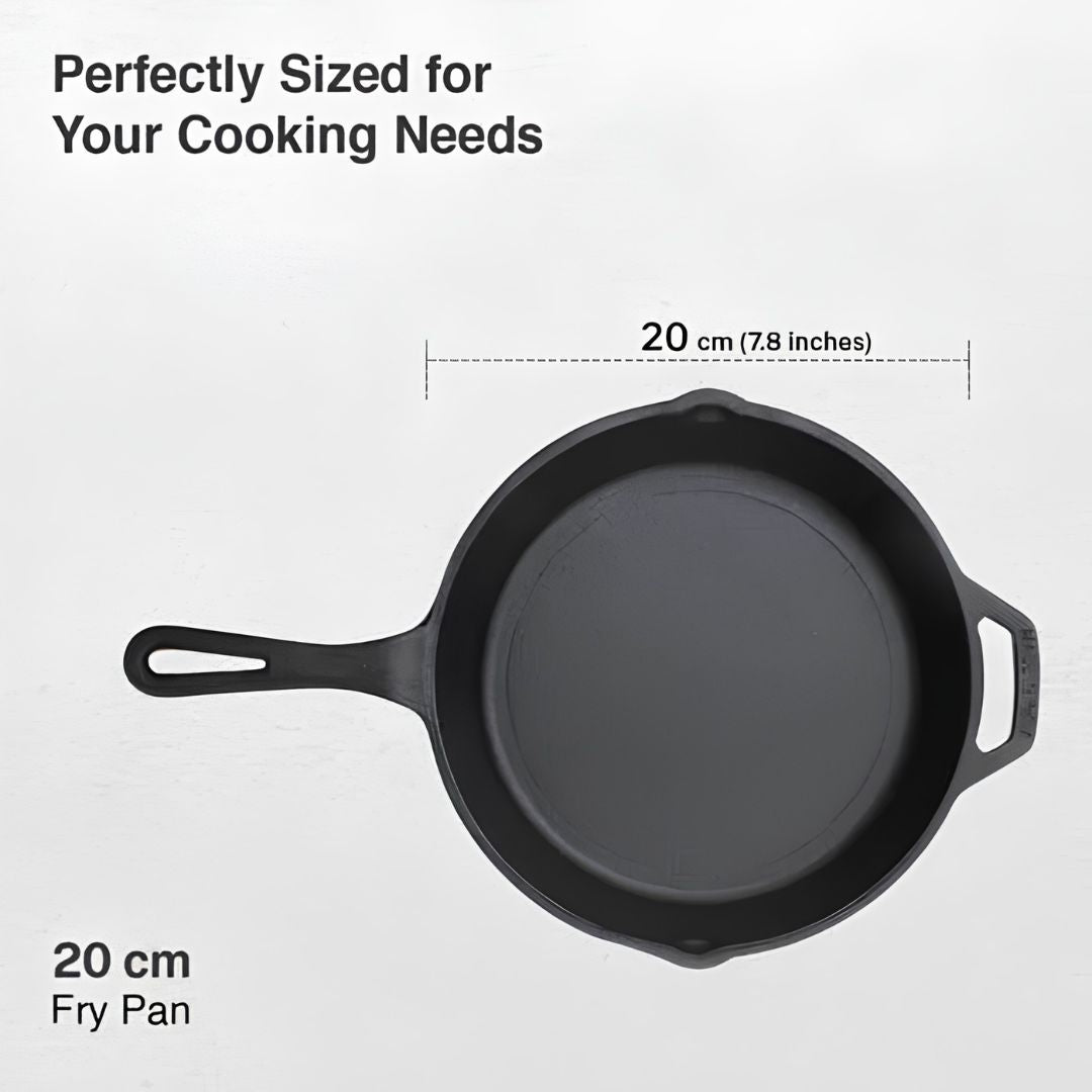 Prestige Cast Iron Scratch Resistant Round Base Fry Pan 20 cm - Black_Dimensions