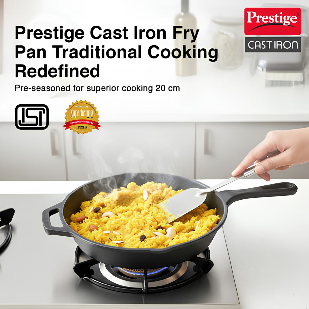 Prestige Cast Iron Scratch Resistant Round Base Fry Pan 20 cm - Black_Key Features 1