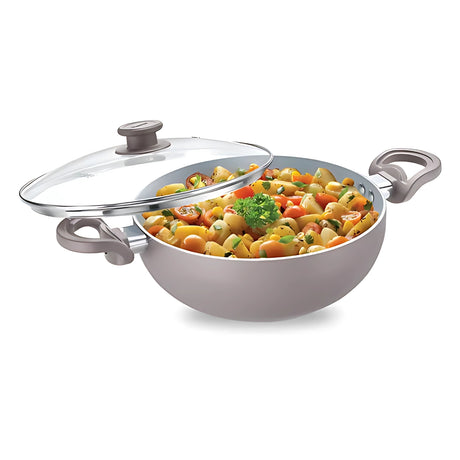 Prestige Ceraglide Duo Ceramic Coating NS Aluminium Deep Kadai with Glass Lid 30 cm \ 5 L – Grey_2