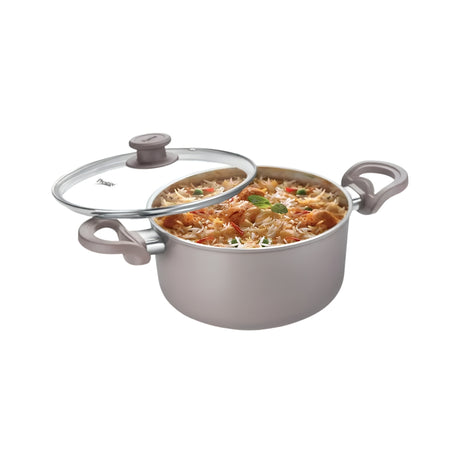 Prestige Ceraglide Duo Ceramic Coating Non Stick Biriyani Pot Casserole with Glass Lid 20 cm \ 2.8 L_Front View