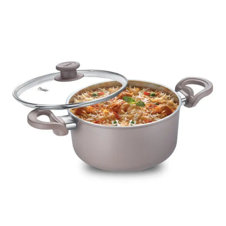 Prestige Ceraglide Duo Ceramic Coating Non Stick Biriyani Pot Casserole with Glass Lid 20 cm \ 2.8 L – Grey_1