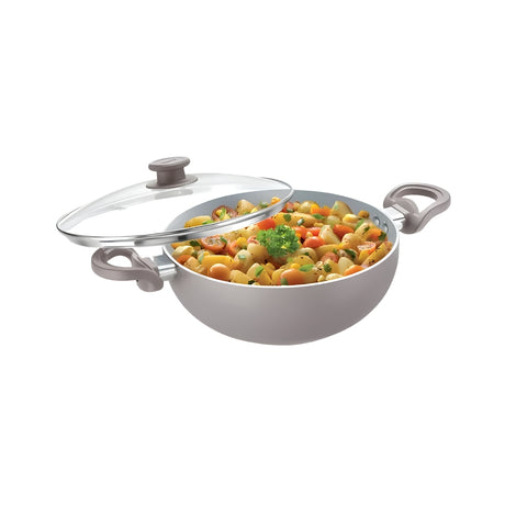 Prestige Ceraglide Duo Ceramic Coating Non Stick Deep Kadai with Glass Lid 24 cm _ 3 L_Front View