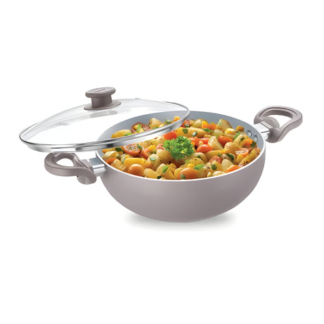 Prestige Ceraglide Duo Ceramic Coating Non Stick Deep Kadai with Glass Lid 28 cm \ 4.25 L - Grey_1