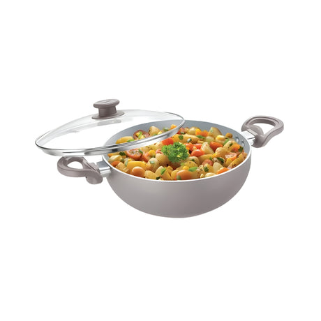 Prestige Ceraglide Duo Ceramic Coating Non Stick Deep Kadai with Glass Lid 28 cm _ 4.25 L_Front View