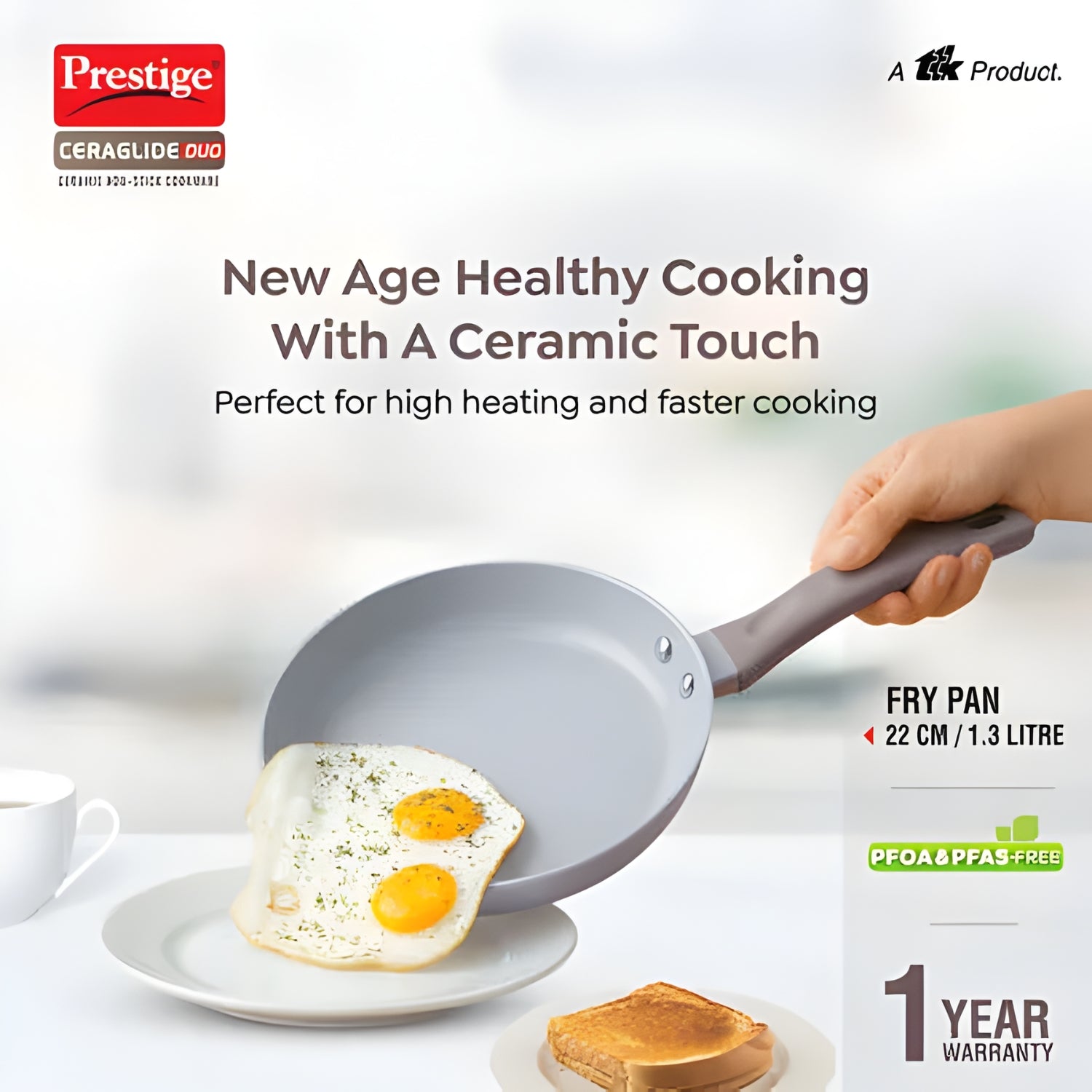 Prestige Ceraglide Duo Ceramic Coating Non Stick Fry Pan 22 cm \ 1.3 L - Grey_2