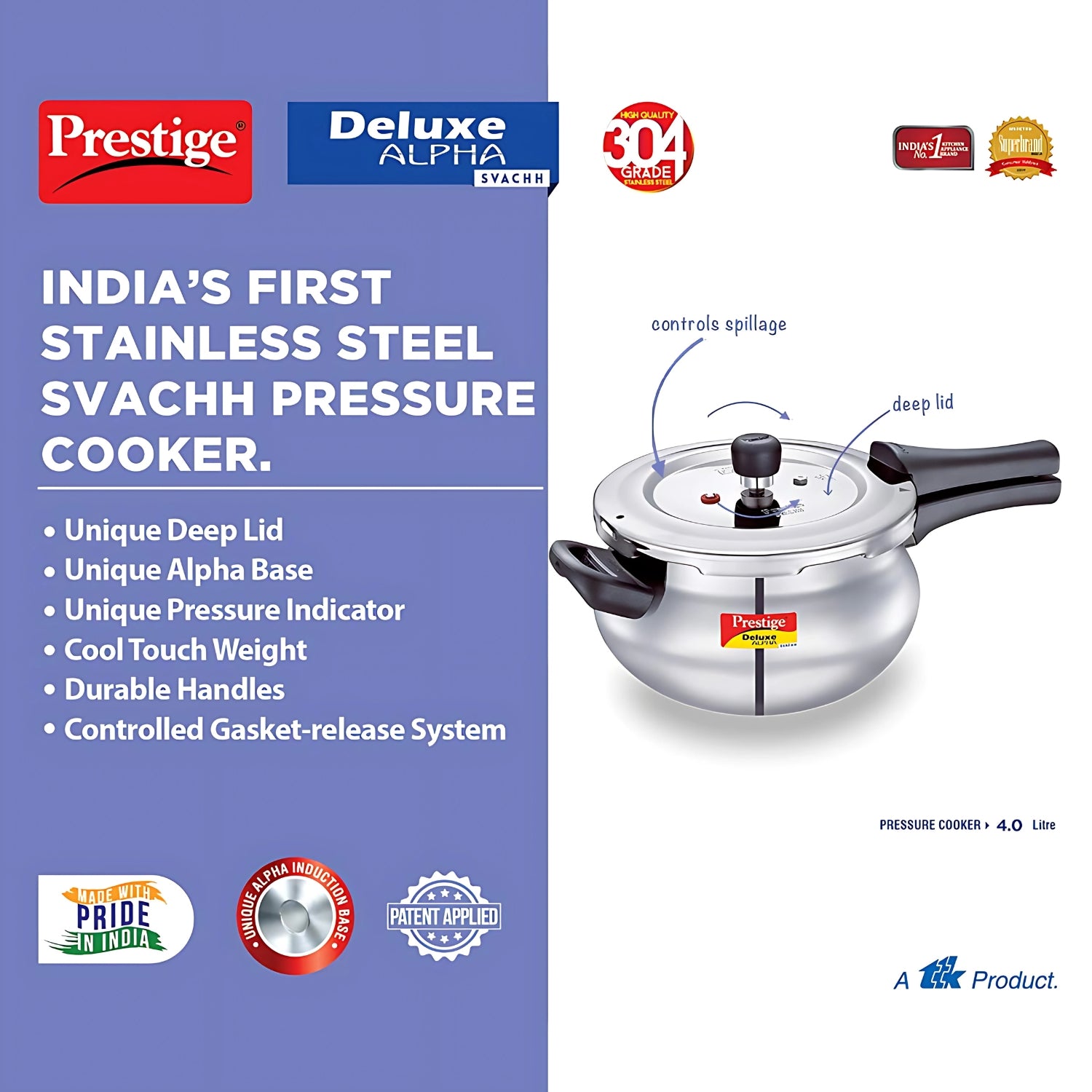 Prestige Deluxe Alpha Svachh Junior Handi SS Pressure Cooker 4 L_3
