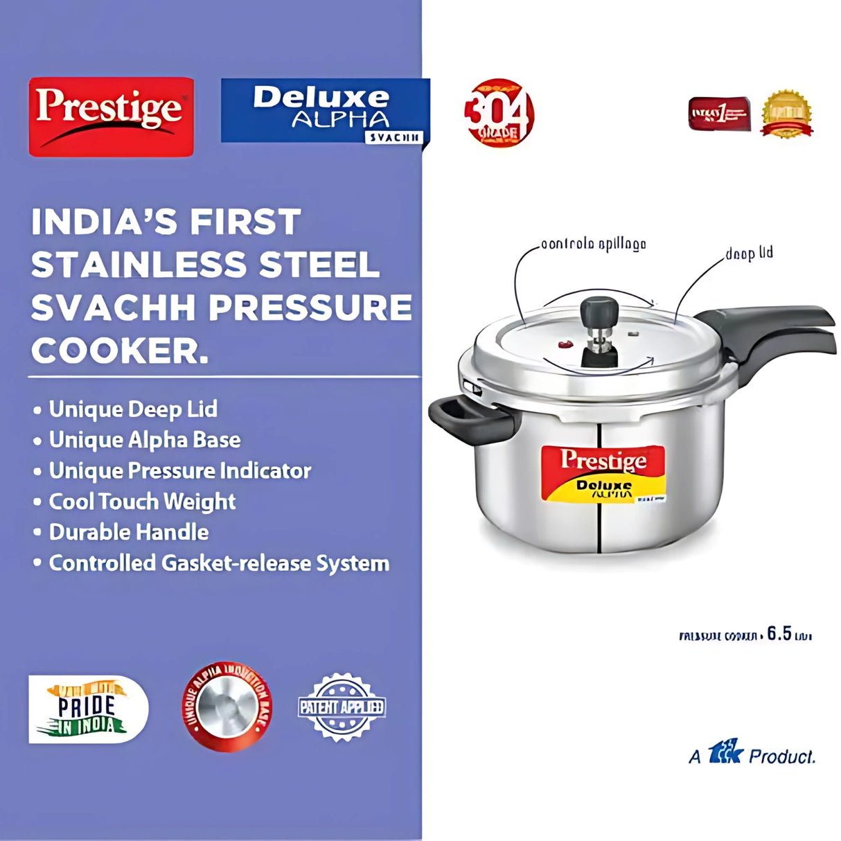 Prestige Deluxe Alpha Svachh SS Pressure Cooker 6.5 L_3