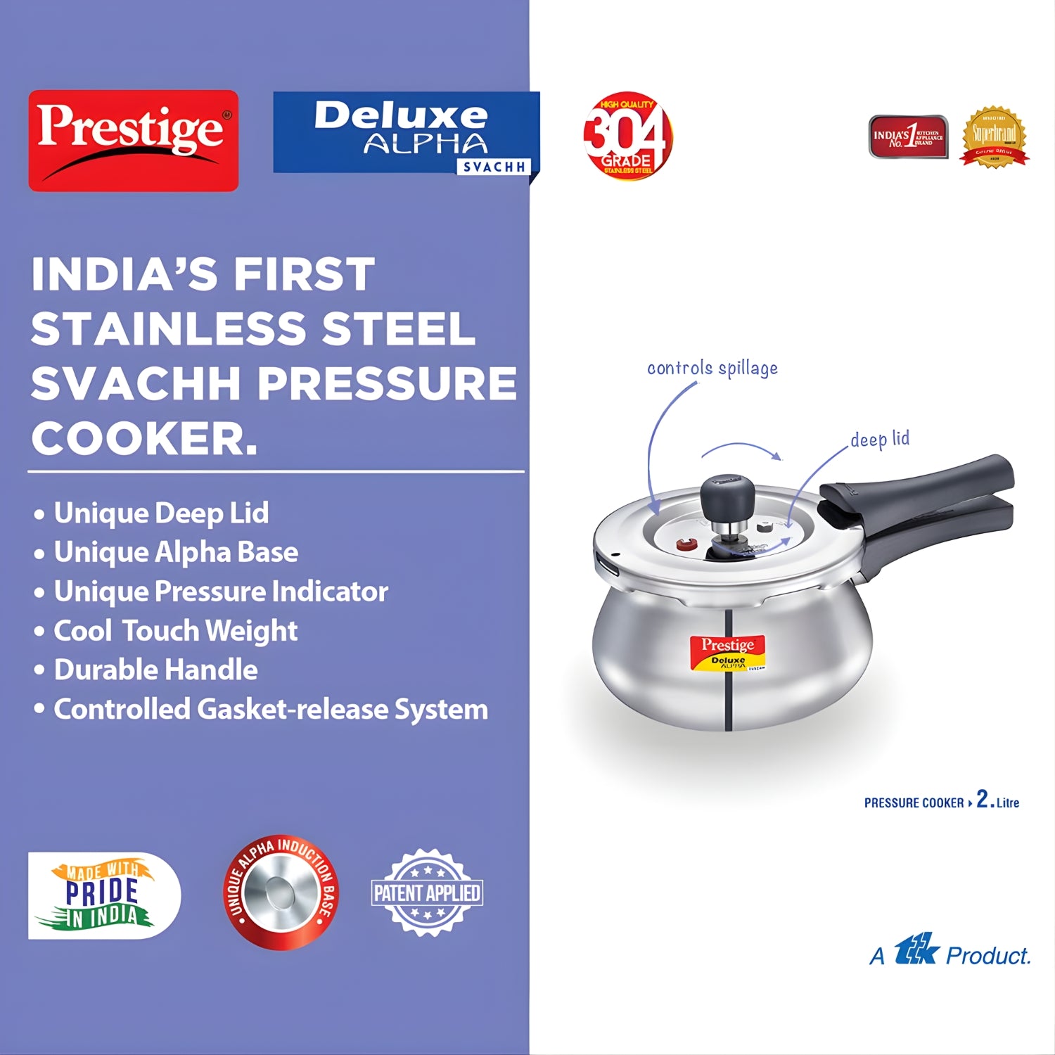 Prestige Deluxe Alpha Svachh Stainless Steel Baby Handi Pressure Cooker 2 L_3