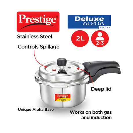 Prestige Deluxe Alpha Svachh Stainless Steel Spillage Control Pressure Cooker 2 L_2