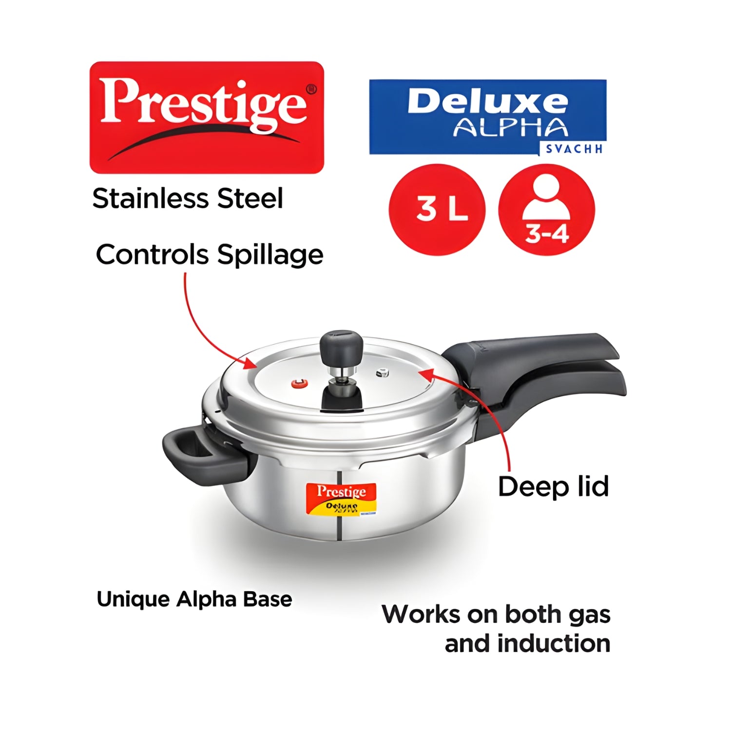 Prestige Deluxe Alpha Svachh Stainless Steel Spillage Control Pressure Cooker 3 L_2