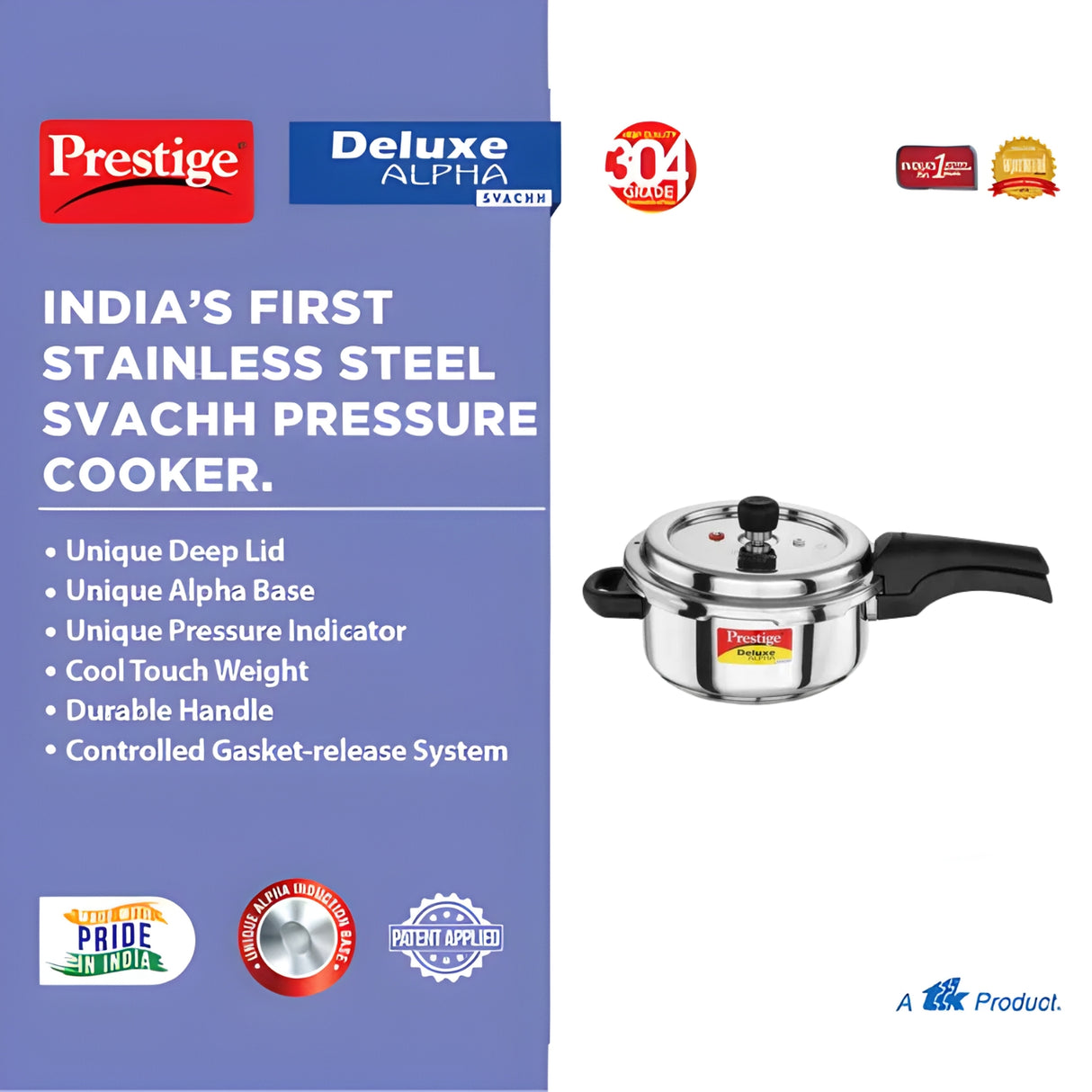 Prestige Deluxe Alpha Svachh Stainless Steel Spillage Control Pressure Cooker 3 L_3