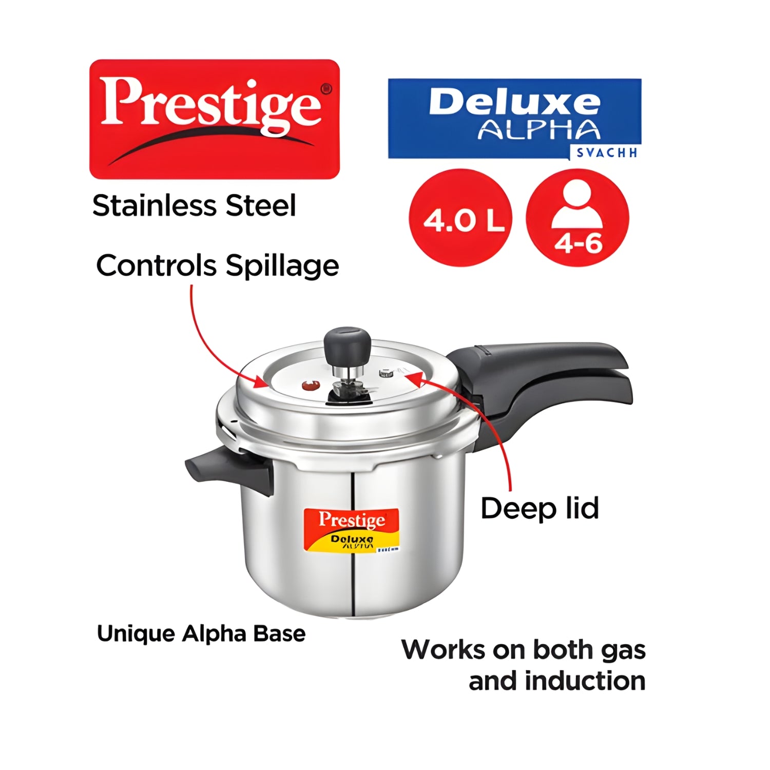Prestige Deluxe Alpha Svachh Stainless Steel Spillage Control Pressure Cooker 4 L_2