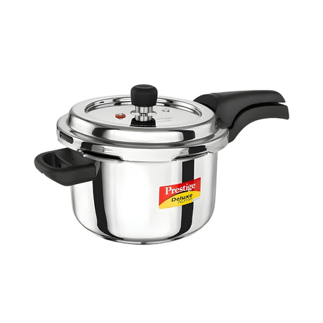 Prestige Deluxe Alpha Svachh Stainless Steel Spillage Control Pressure Cooker 4 L_Front view