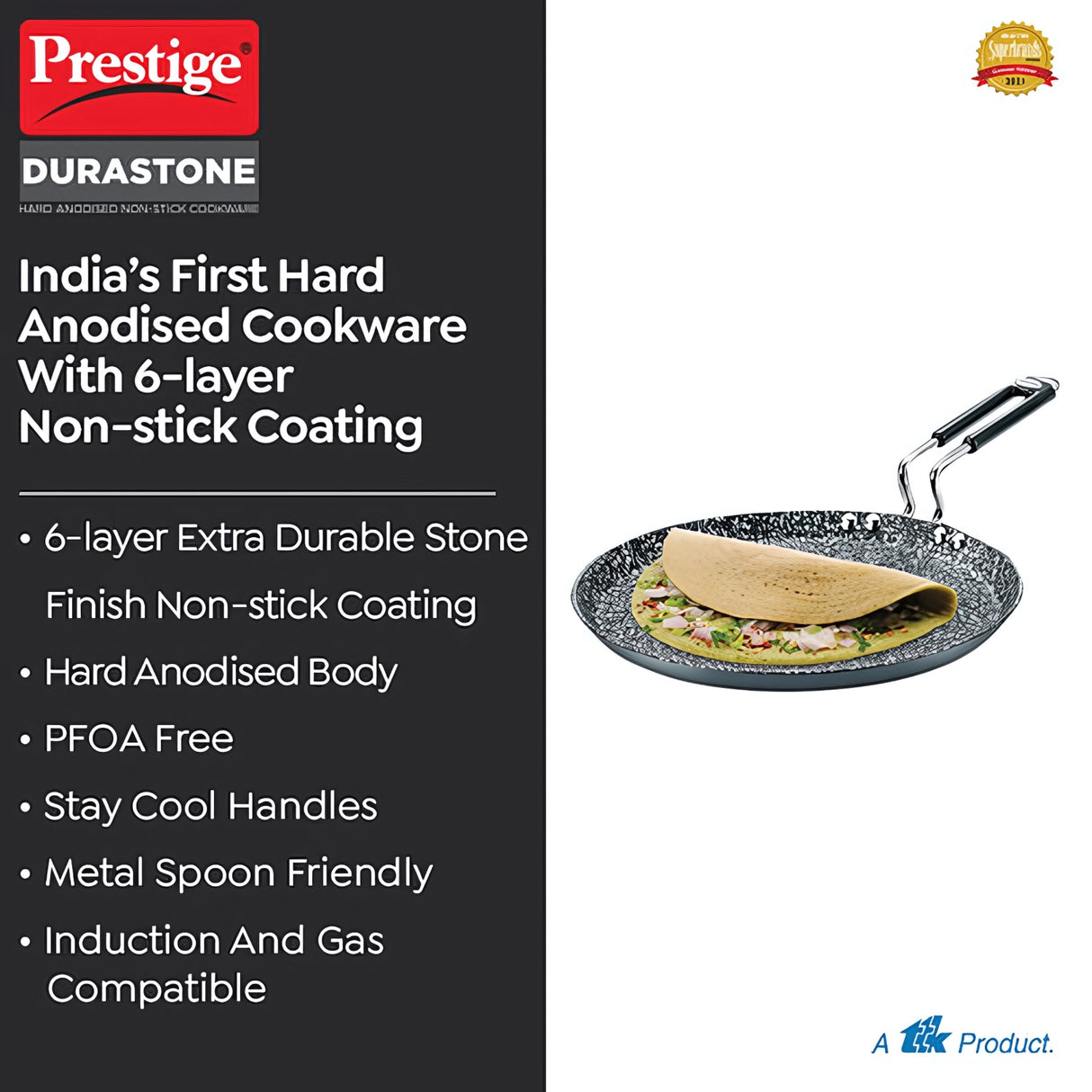 Prestige Dura Stone Hard Anodised Non Stick Tawa 25 cm - Black_3