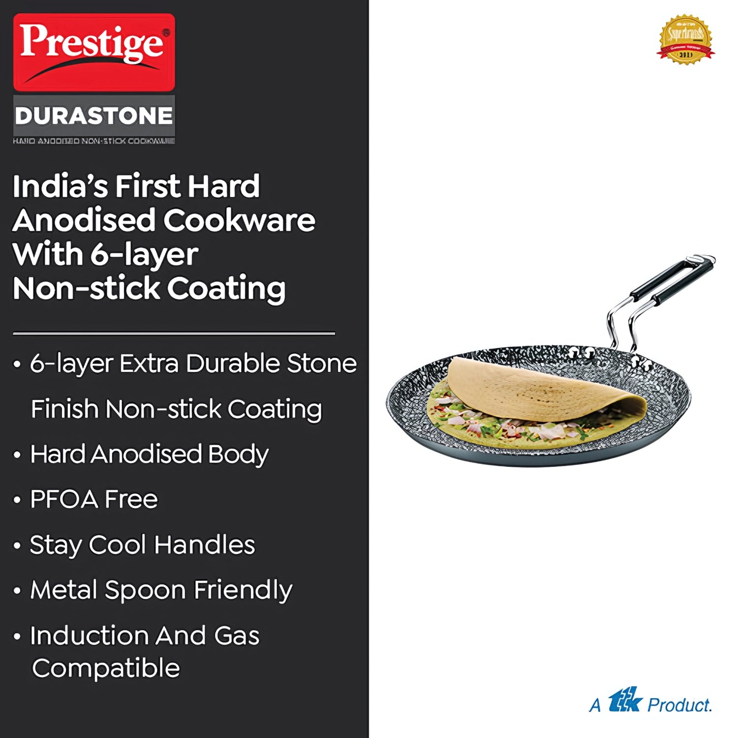 Prestige Dura Stone Hard Anodised Non Stick Tawa 25 cm - Black_3