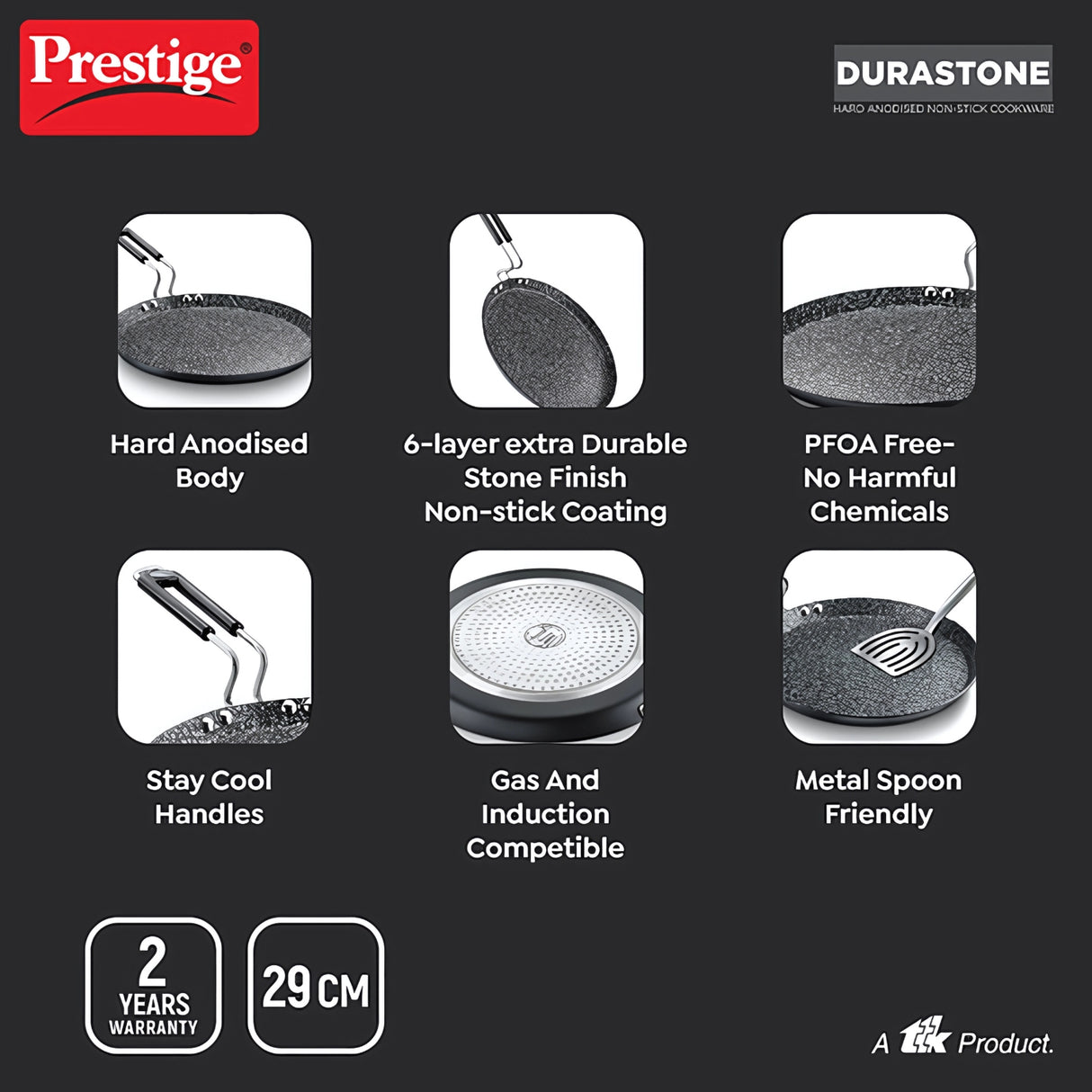 Prestige Dura Stone Hard Anodised Non Stick Tawa 25 cm - Black_4