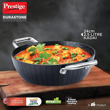 Prestige Durastone Hard Anodised Kadai with Glass Lid 240 mm \ 2.5 L - Black_2