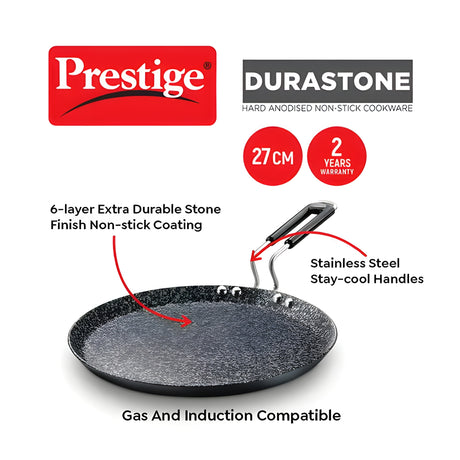 Prestige Durastone Hard Anodised Non-Stick 6 Layer Omni Tawa 27 cm - Black_2