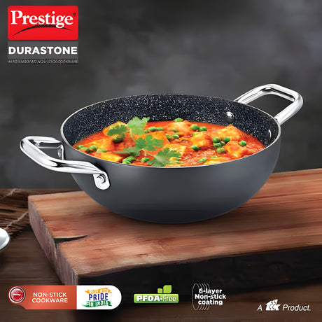 Prestige Durastone Hard Anodised Non-Stick Deep Kadai with Glass Lid 28 cm \ 4.25 L - Black_2