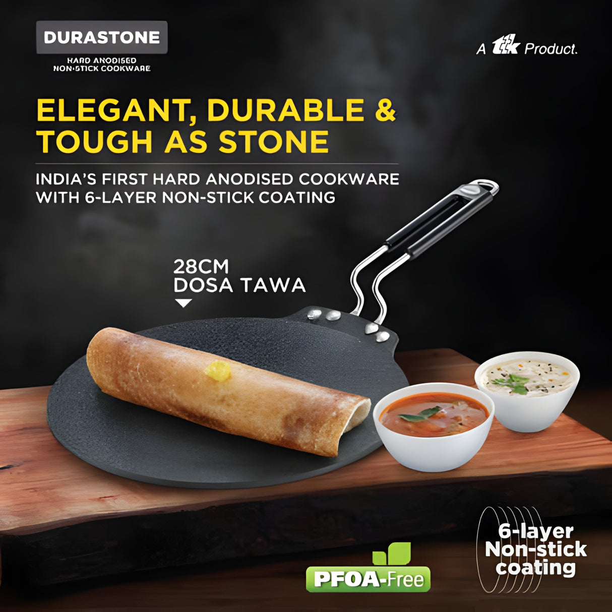 Prestige Durastone Hard Anodised Non Stick Coating Dosa Tawa 28 cm - Black_2