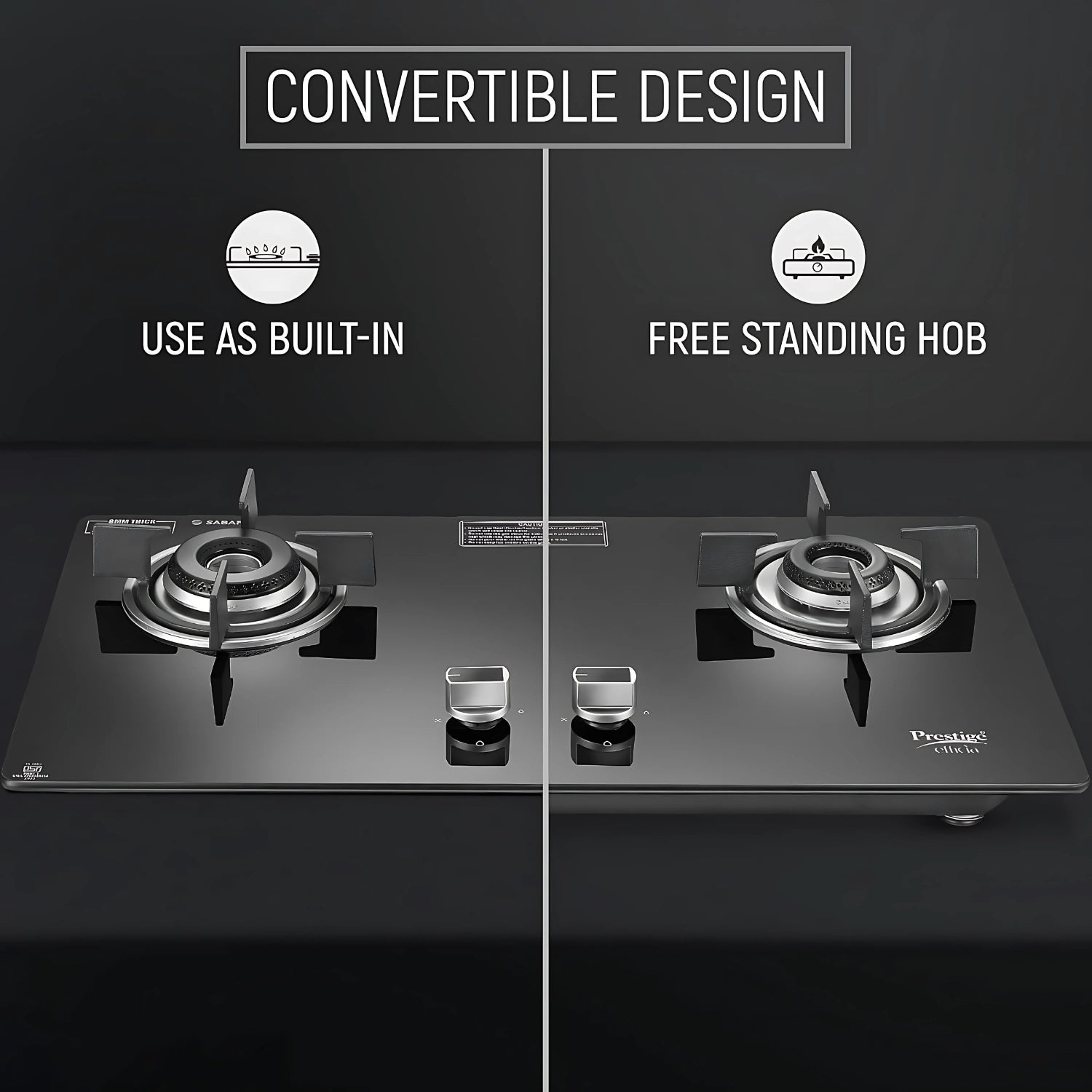 Prestige Efficia 40598 Convertible 2 Burner Glass Top Gas Stove - Black_3