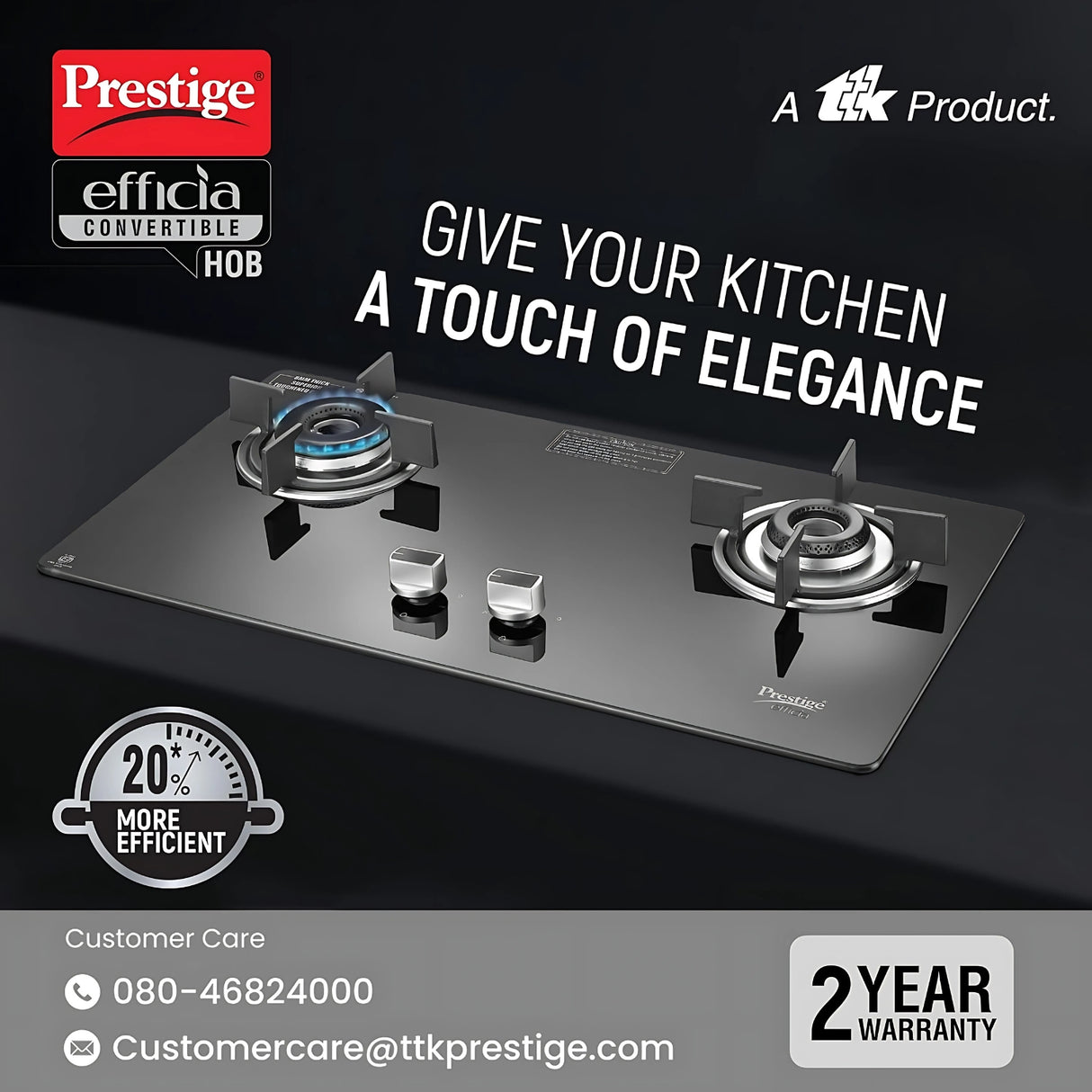 Prestige Efficia 40598 Convertible 2 Burner Glass Top Gas Stove - Black_4