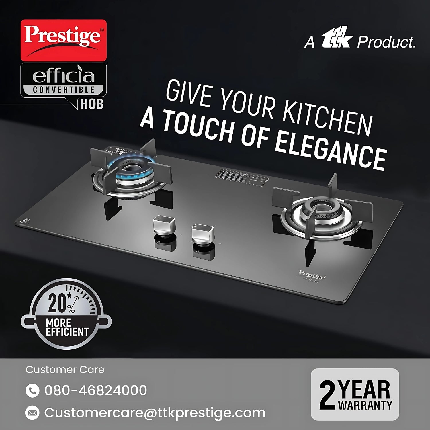 Prestige Efficia 40598 Convertible 2 Burner Glass Top Gas Stove - Black_4
