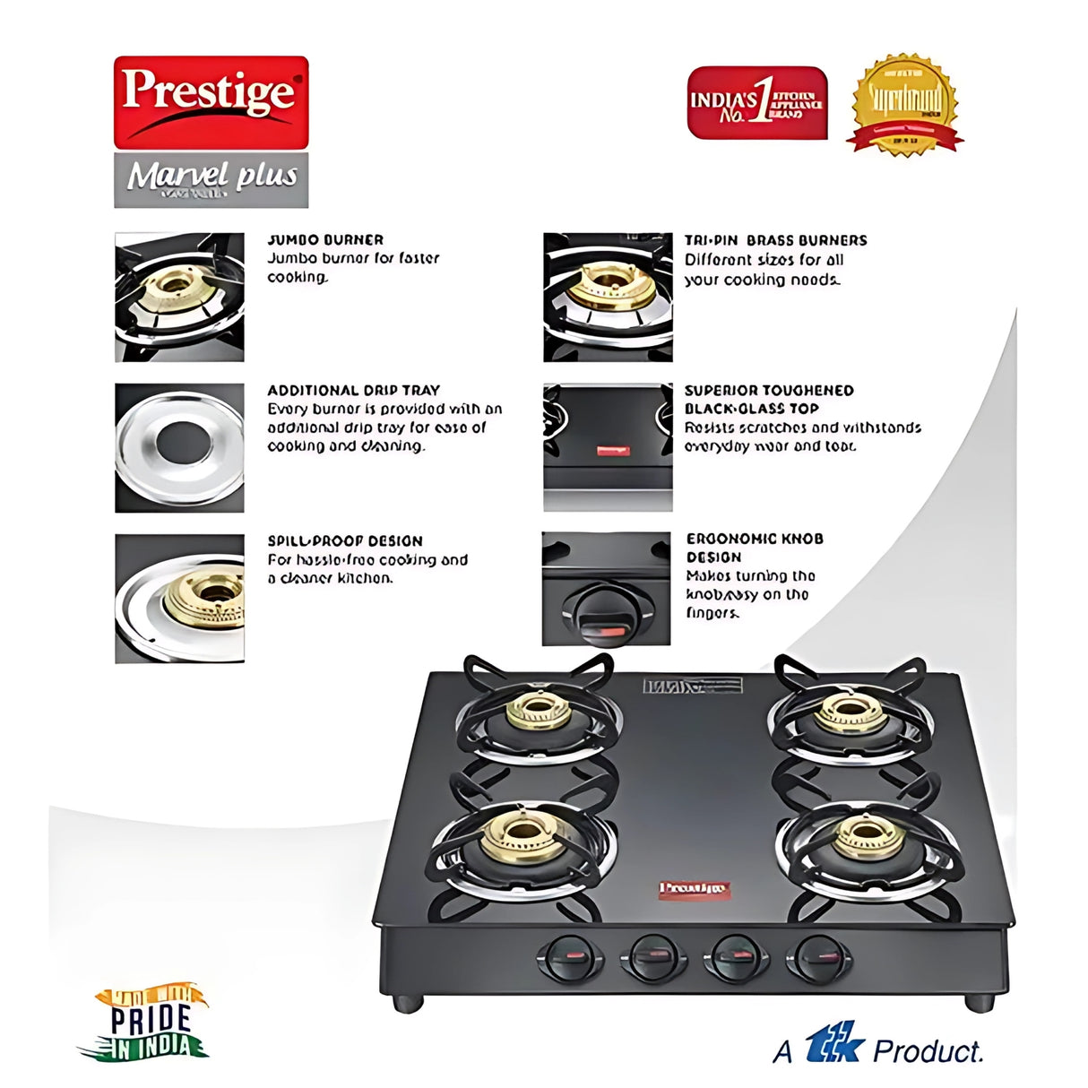Prestige GTM 4B BLACK Gas Stove - Black Glass Top_2