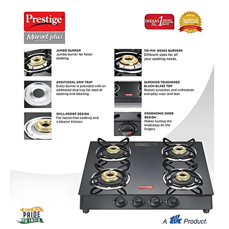 Prestige GTM 4B BLACK Gas Stove - Black Glass Top_2