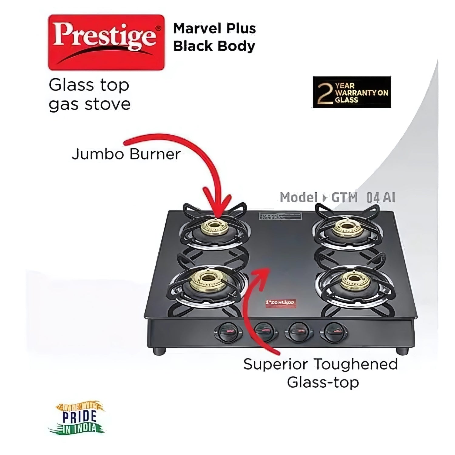 Prestige GTM 4B BLACK Gas Stove - Black Glass Top_3
