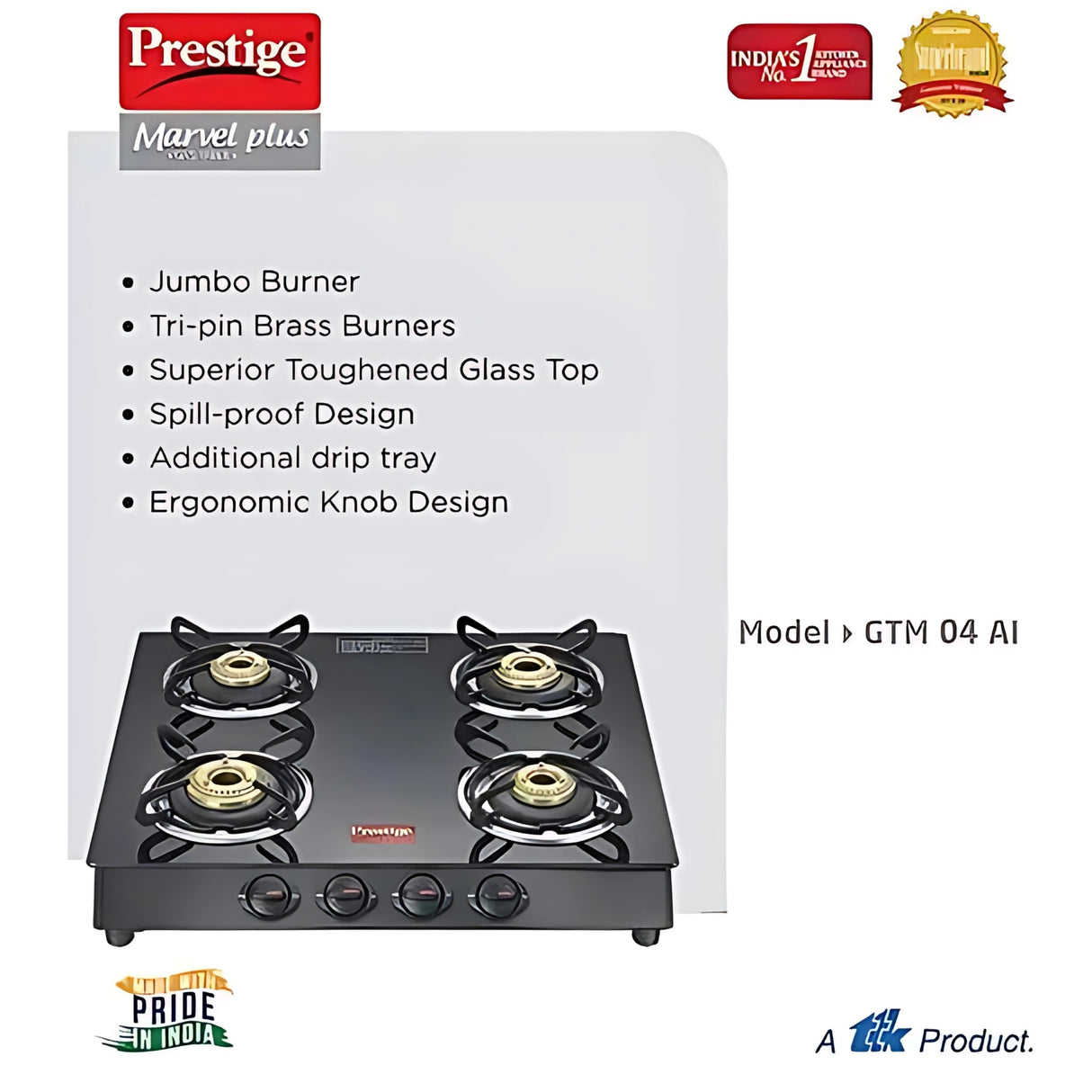 Prestige GTM 4B BLACK Gas Stove - Black Glass Top_4